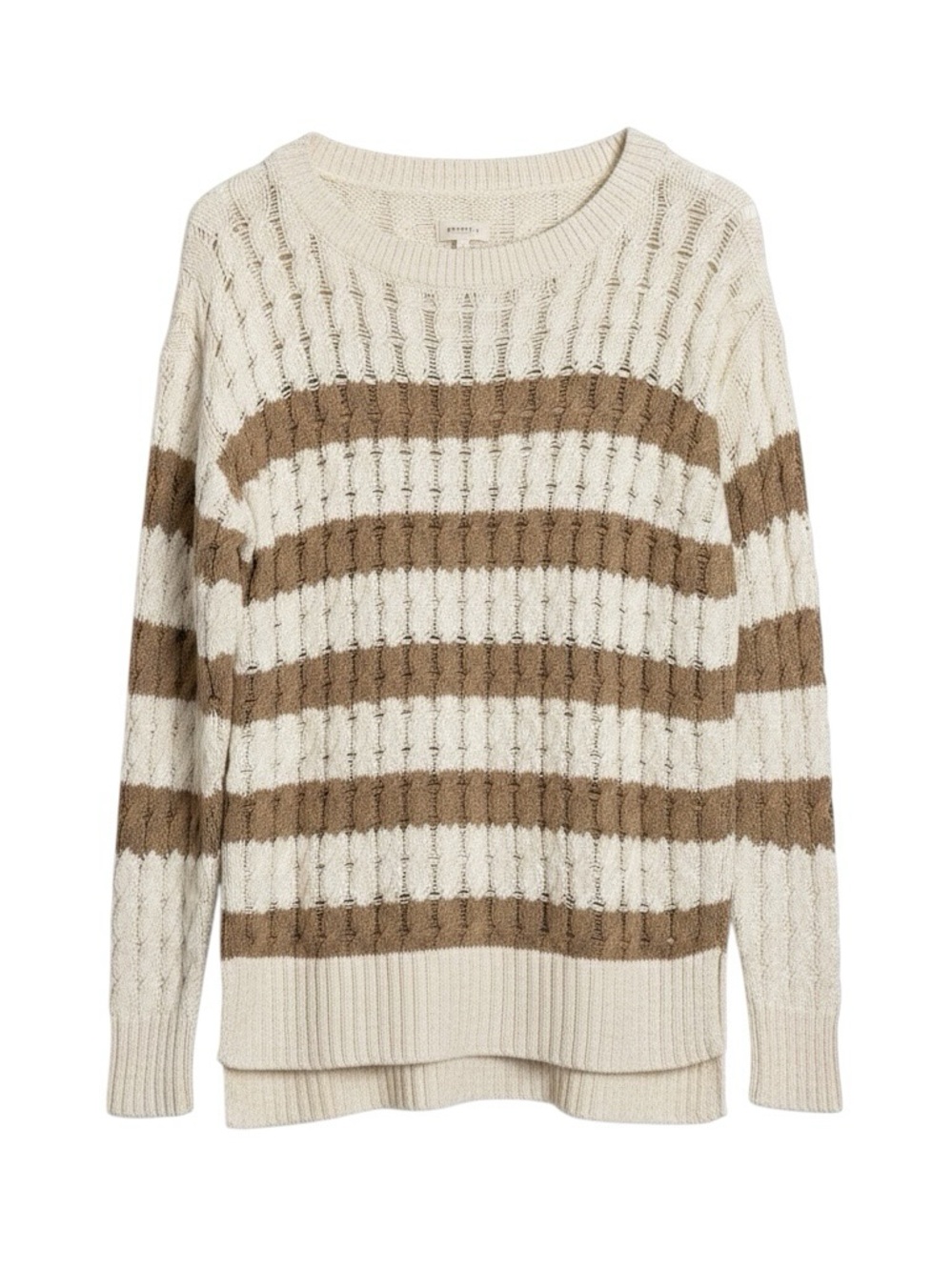 Pilcro Anthropologie Oversized Longline Stitch Sweater Neutral‎ Stripe XS NWT